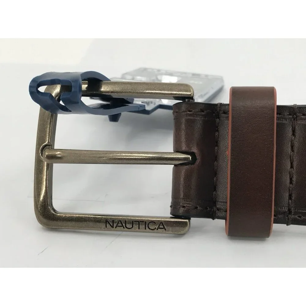 Nautica Men's Belt Size 40 Brown Leather Classic Logo‎ Basic Dress Dad Gift